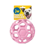 Piłka dla psa z naturalnej gumy na przysmaki, 15 cm, różowa – JW Hol-ee Roller