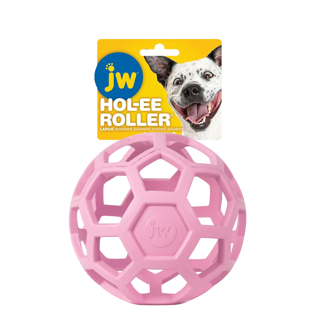 Piłka dla psa z naturalnej gumy na przysmaki, 15 cm, różowa – JW Hol-ee Roller - obrazek 1