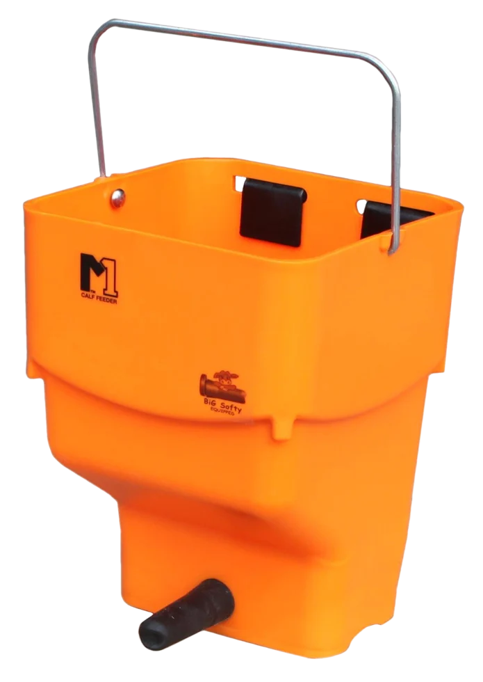 Pomarańczowe wiadro do pojenia cieląt z hakami do zawieszania, 5 l – Shoof Kalf Feeder M1 Rail-Hang - obrazek 2