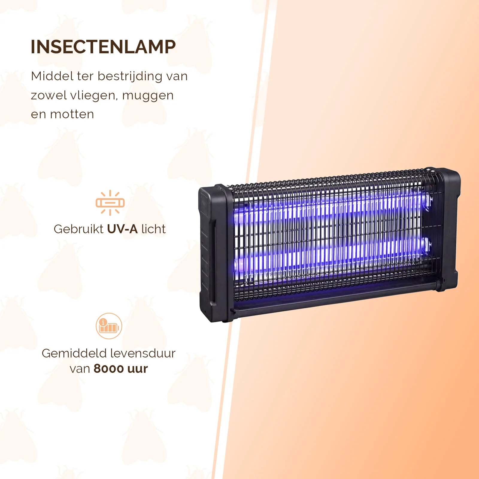 Lampa owadobójcza UV-A z kratką rażącą prądem, 2 x 15 W – Knock Pest Insect Killer - obrazek 2