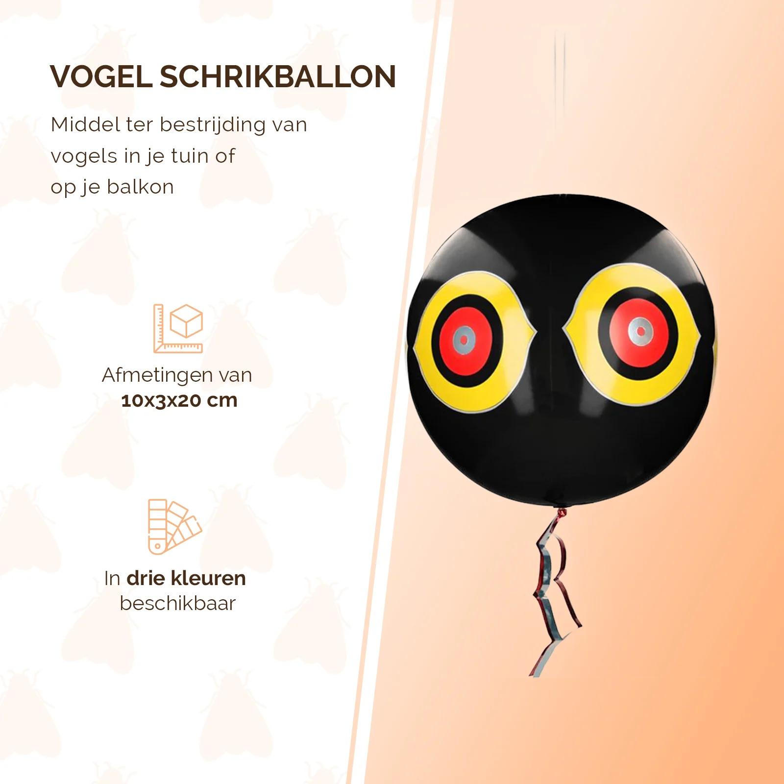 Balon odstraszający ptaki ze sznurkiem do zawieszenia, czarny, Ø 40 cm – Knock Pest - obrazek 3