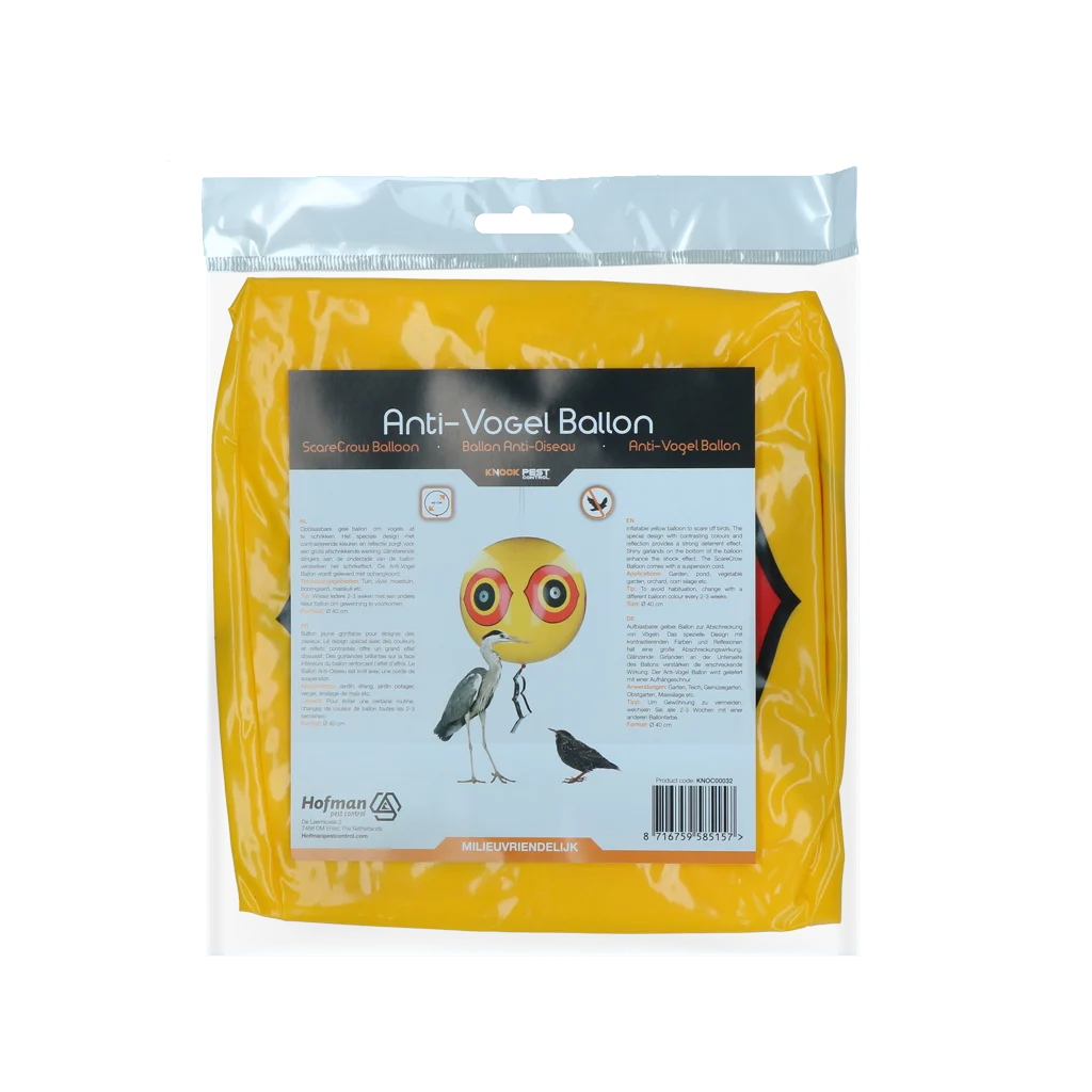 Balon odstraszający ptaki ze sznurkiem do zawieszania, żółty, Ø 40 cm – Knock Pest - obrazek 2