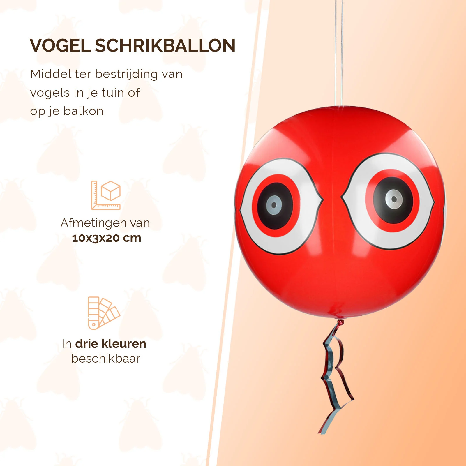 Balon odstraszający ptaki ze sznurkiem do zawieszenia, czerwony, Ø 40 cm – Knock Pest - obrazek 2