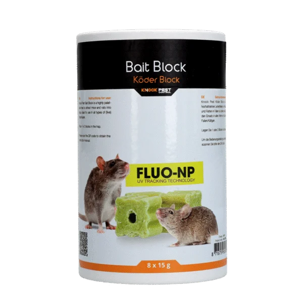 Kostki przynętowe na myszy i szczury, 8 x 15 g – Knock Pest Lokmiddel Blok Fluo-NP