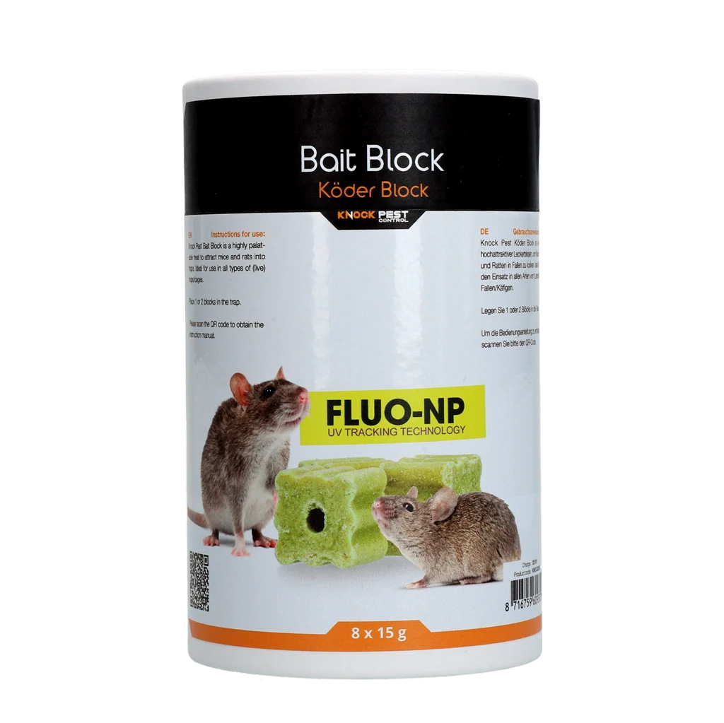 Kostki przynętowe na myszy i szczury, 8 x 15 g – Knock Pest Lokmiddel Blok Fluo-NP - obrazek 1