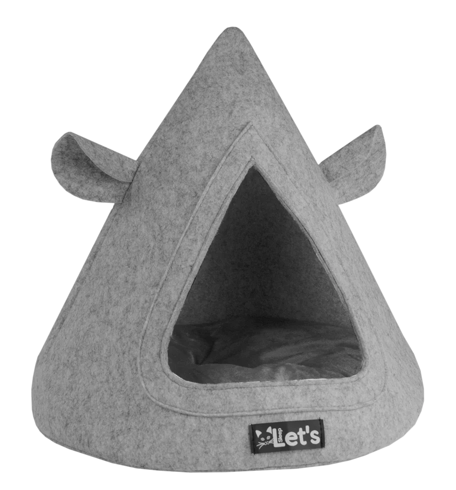 Filcowe tipi dla kota z poduszką, 50 x 45 cm, szare – Let's Sleep Pet Cave TeePee - obrazek 1