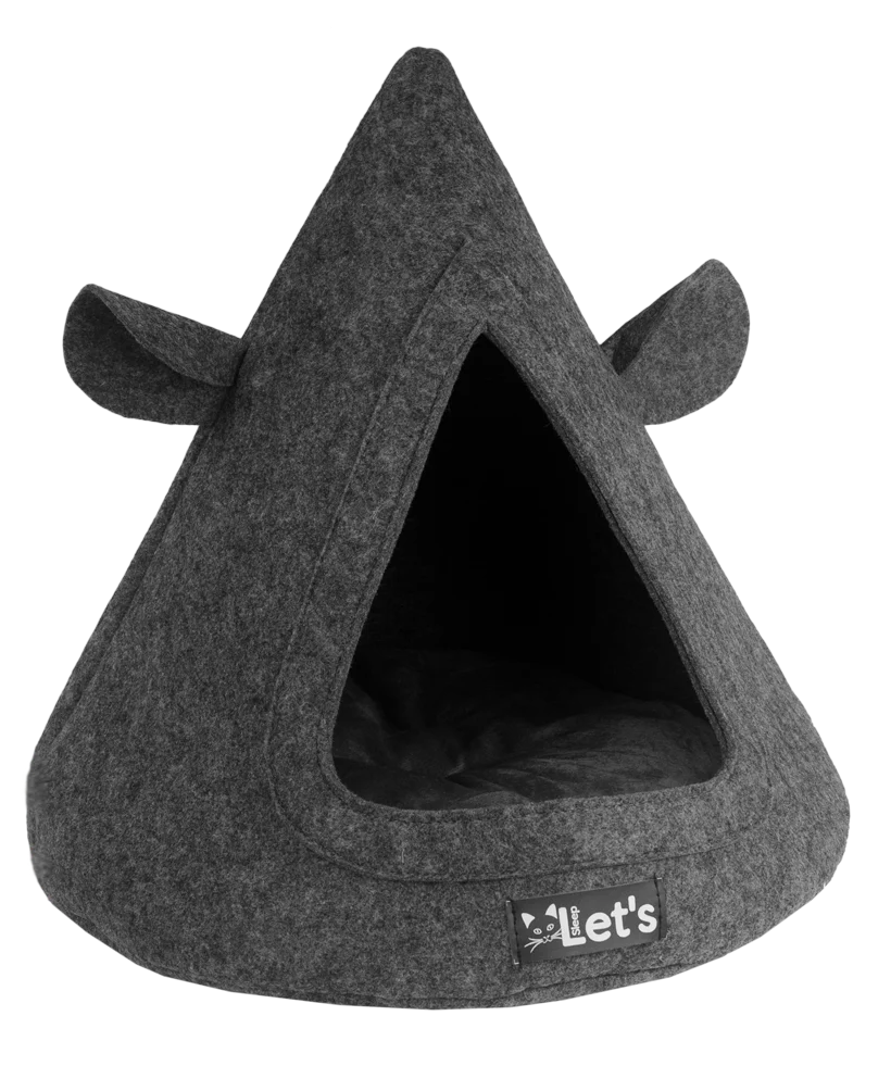 Koci namiot z filcu z poduszką, 50 x 45 cm, antracytowy – Let's Sleep Pet Cave TeePee - obrazek 1