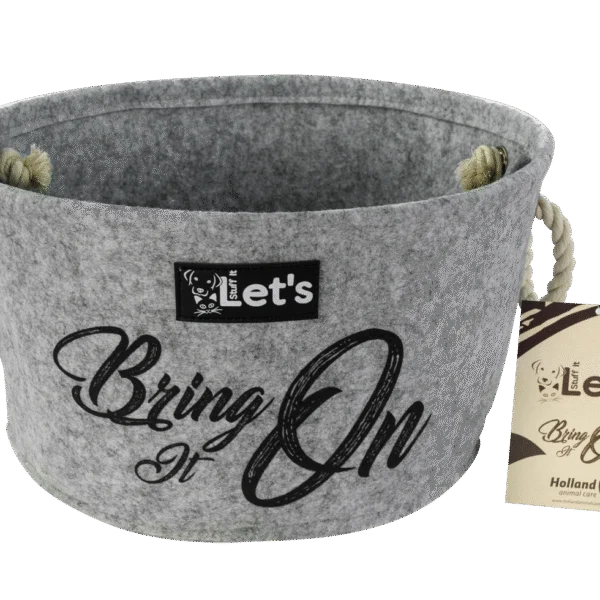 Filcowy kosz na zabawki dla psa z uchwytami, szary, ø 36 cm – Let's Sleep Let's Stuff It Bring it On