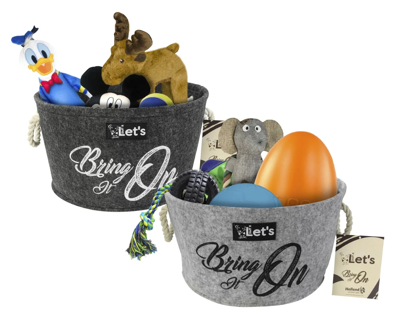 Filcowy kosz na zabawki dla psa z uchwytami, szary, ø 36 cm – Let's Sleep Let's Stuff It Bring it On - obrazek 2