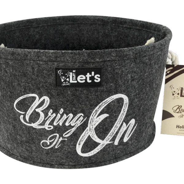 Filcowy kosz na zabawki dla psa z uchwytami, antracytowy, ø 36 cm – Let's Sleep Let's Stuff It Bring it On