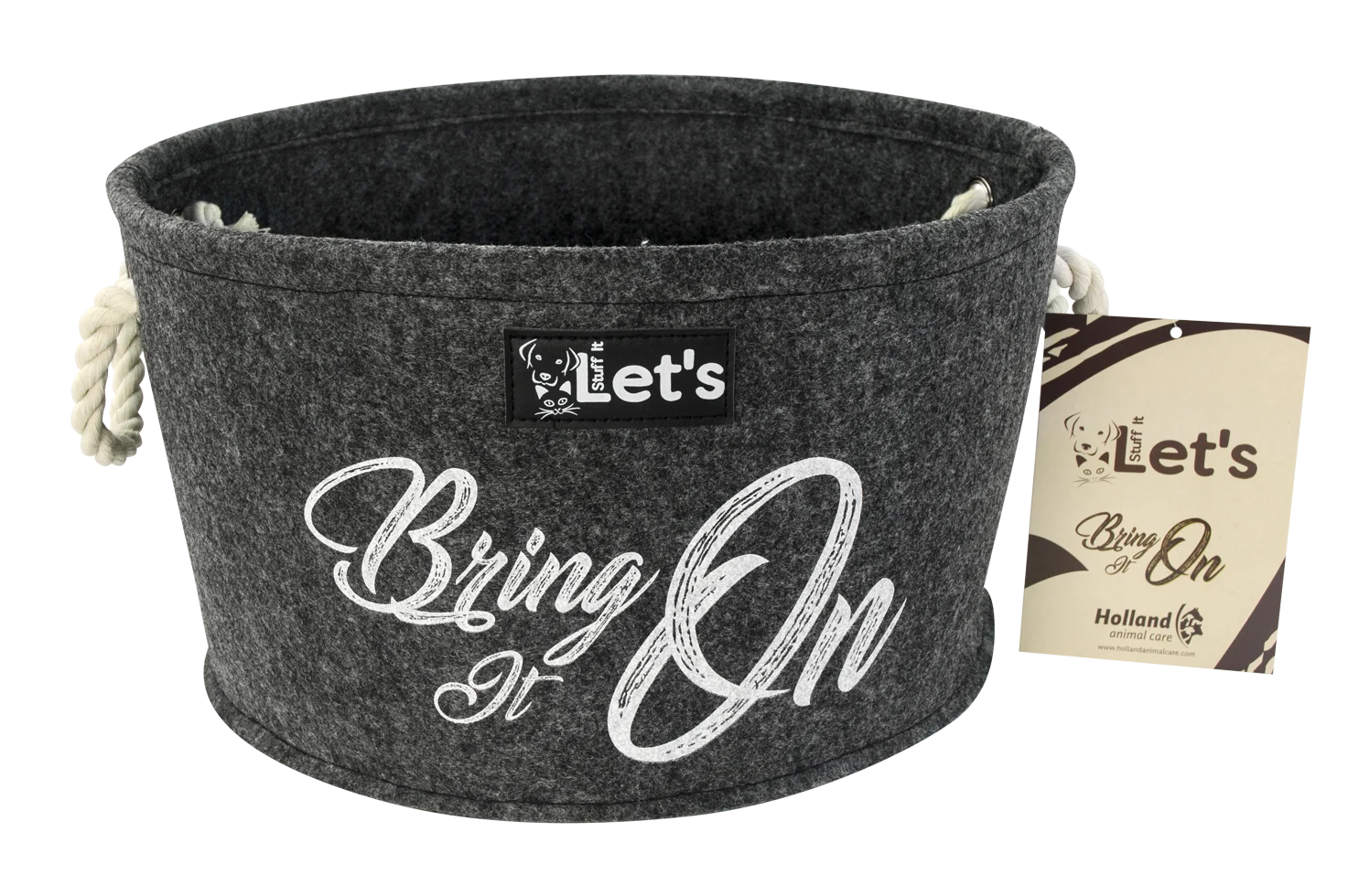 LETS388.png Filcowy kosz na zabawki dla psa z uchwytami, antracytowy, ø 36 cm – Let's Sleep Let's Stuff It Bring it On - obrazek 1