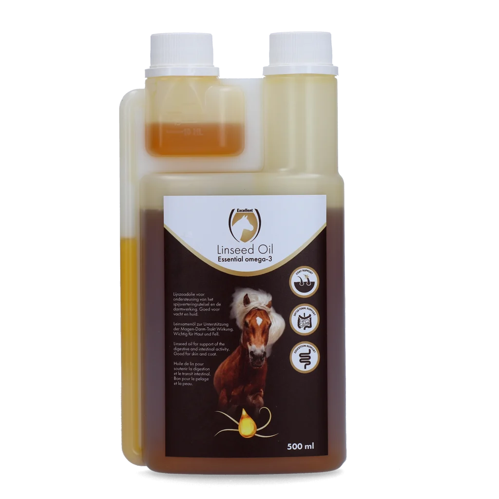 Olej lniany dla koni, tłoczony na zimno, 500 ml – Excellent Horse Linseed Oil - obrazek 1