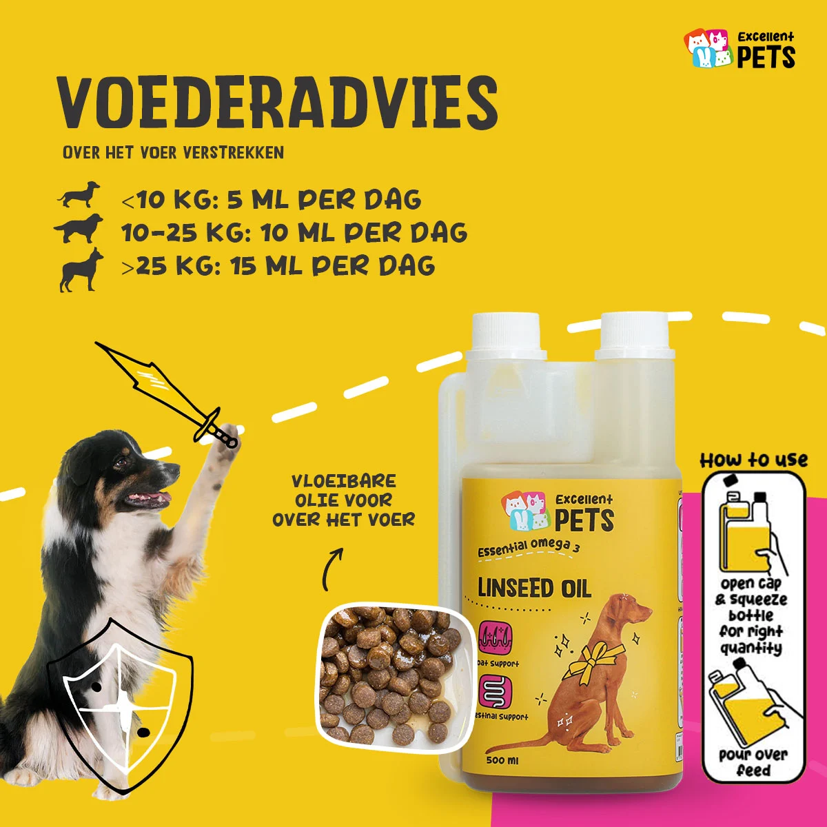 Olej lniany dla psów z kwasami omega 3, tłoczony na zimno, 500 ml – Excellent Pets Linseed Oil - obrazek 2