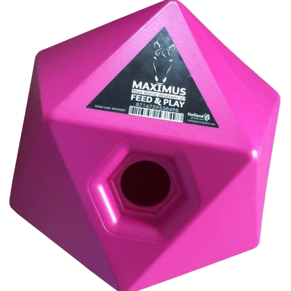Różowa kostka na paszę dla koni, otwór na przysmaki 37 mm – Maximus Feed & Play Cube