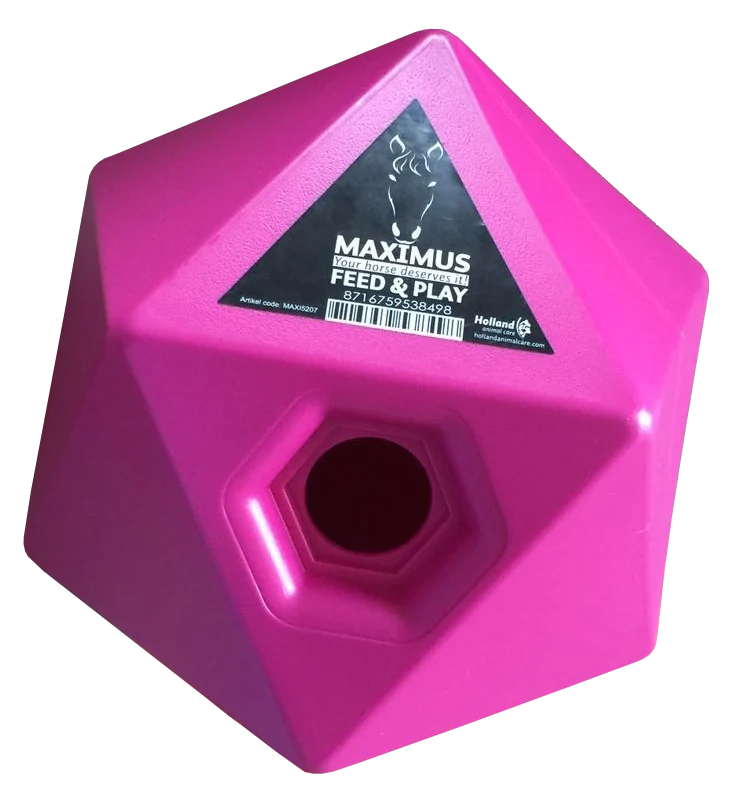 Różowa kostka na paszę dla koni, otwór na przysmaki 37 mm – Maximus Feed & Play Cube - obrazek 1