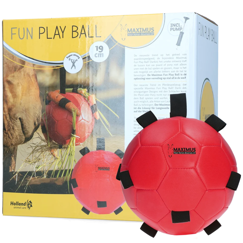 Piłka do zabawy dla konia z gumkami, 19 cm, czerwona – Excellent Horse Fun Play Ball - obrazek 1