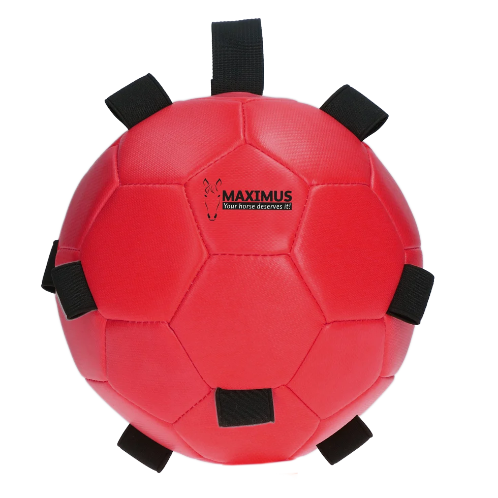 Piłka do zabawy dla konia z gumkami, 19 cm, czerwona – Excellent Horse Fun Play Ball - obrazek 2