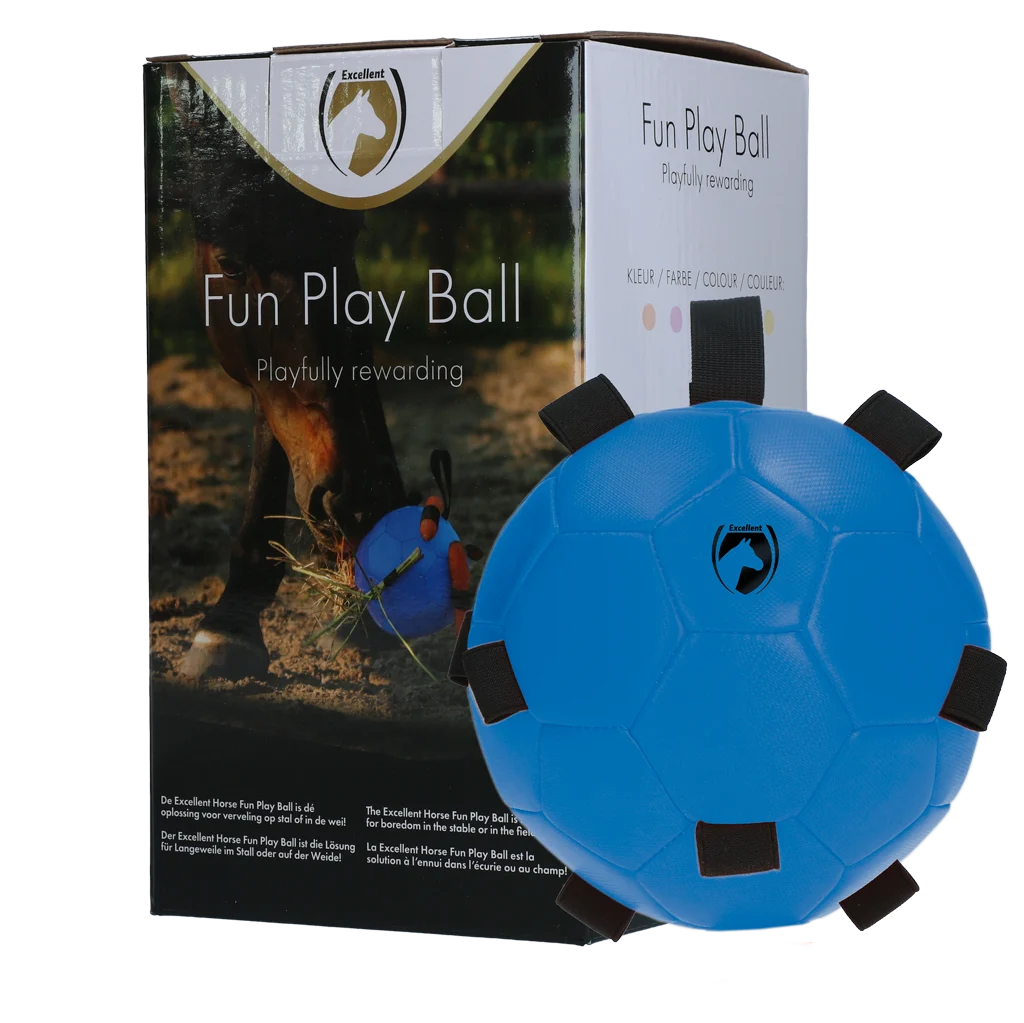Piłka do zabawy dla konia z gumkami, 19 cm, niebieska – Excellent Horse Fun Play Ball - obrazek 1