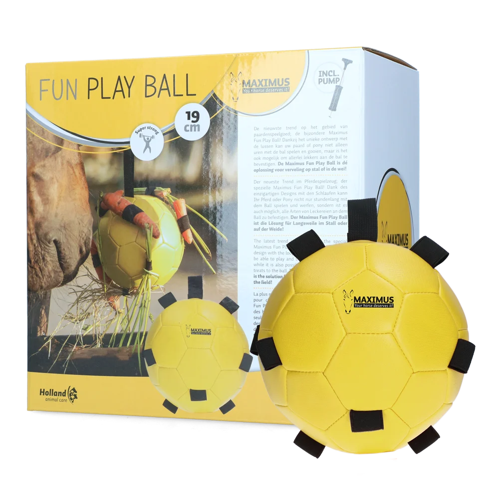 Piłka do zabawy dla koni z gumkami, 19 cm, żółta – Excellent Horse Fun Play Ball - obrazek 1