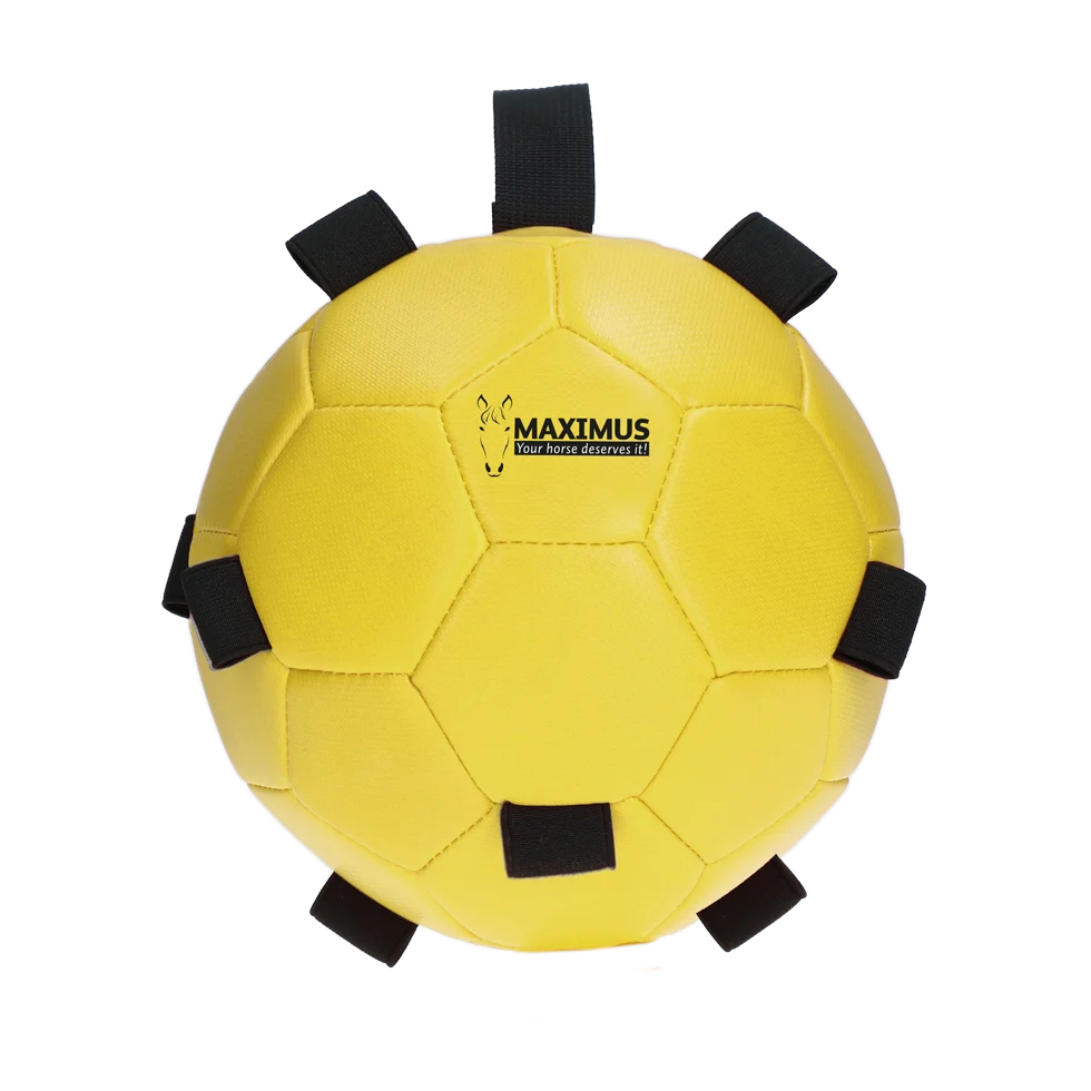 Piłka do zabawy dla koni z gumkami, 19 cm, żółta – Excellent Horse Fun Play Ball - obrazek 2