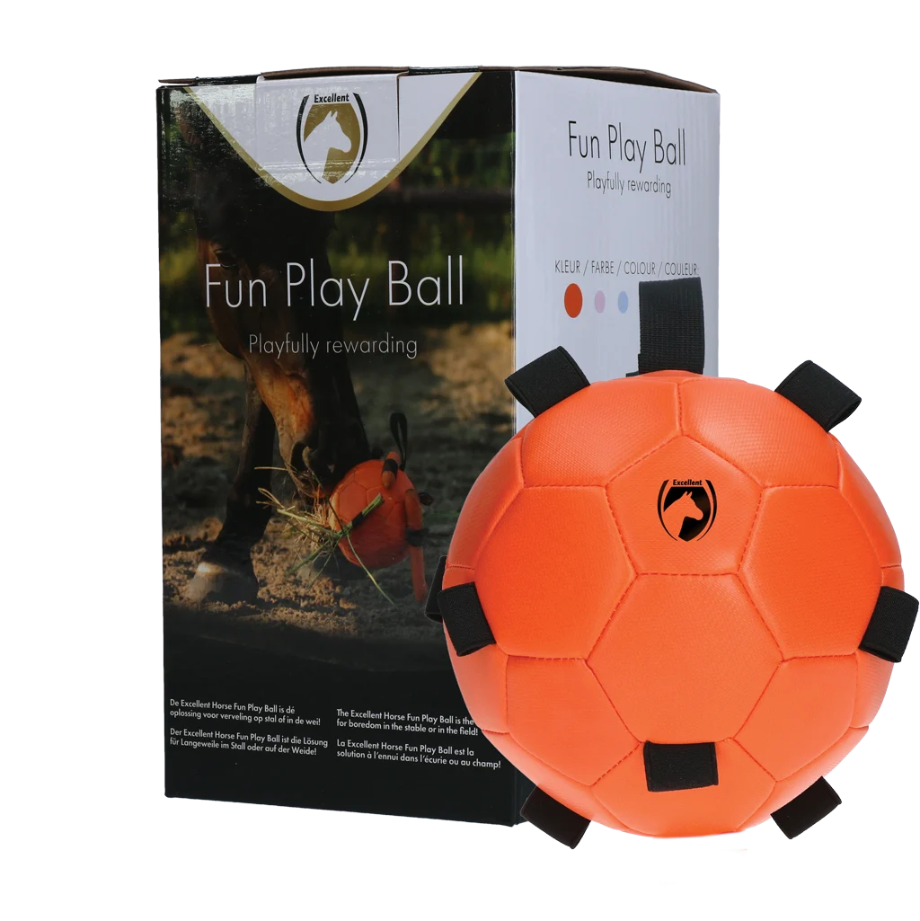 Piłka do zabawy dla konia z elastycznymi paskami, 19 cm, pomarańczowa – Excellent Horse Fun Play Ball - obrazek 1
