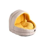 Kryjówka dla kota z polarowym legowiskiem i piłeczką do zabawy – Minus One Hideaway Cat Cave Yellow