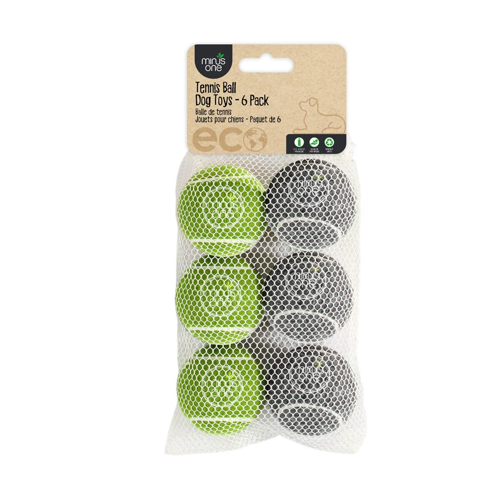 Piłki tenisowe dla psów, zestaw 6 sztuk – Minus One Bouncy Tennis Ball Dog Toys - obrazek 1