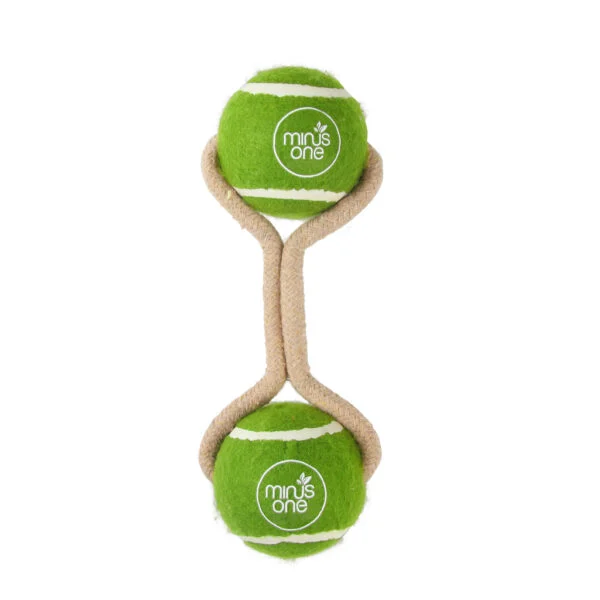 Piłki tenisowe na sznurze, 2 sztuki – Minus One Dog Tennis Ball Rope Toy Double Meadow