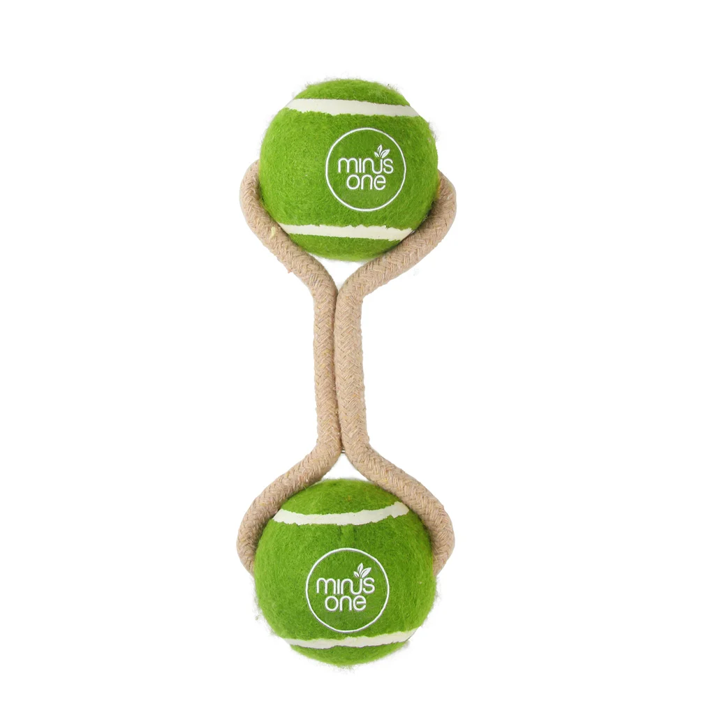 Piłki tenisowe na sznurze, 2 sztuki – Minus One Dog Tennis Ball Rope Toy Double Meadow - obrazek 1