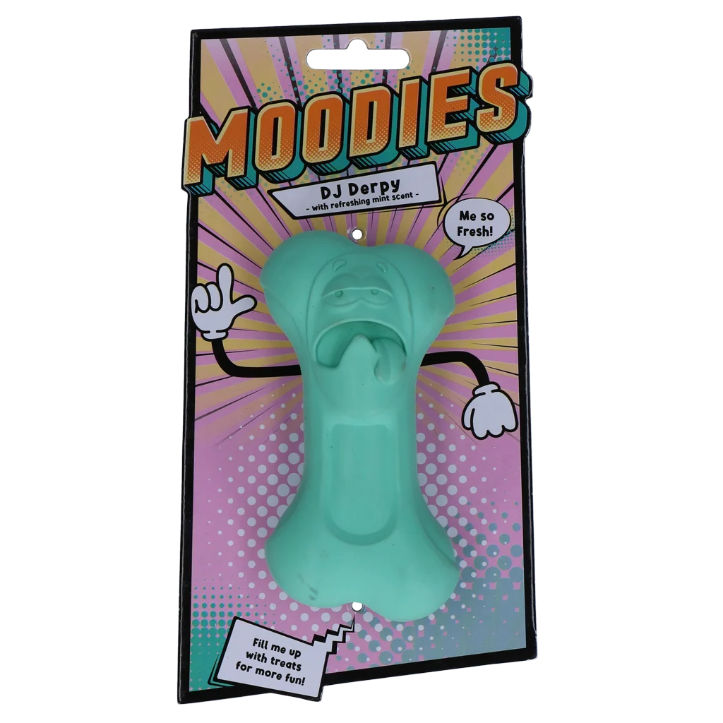 Gryzak dla psa z naturalnej gumy o miętowym zapachu – Moodies DJ Derpy - obrazek 1