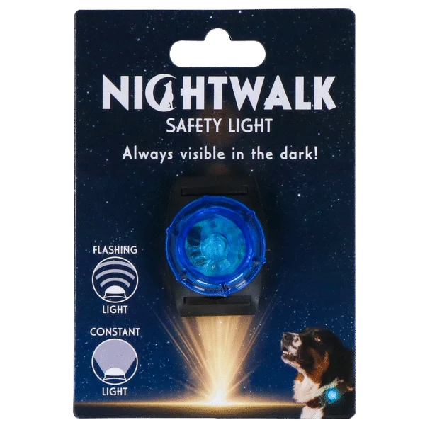 Lampka bezpieczeństwa do obroży dla psa, niebieska, 2 tryby świecenia – Nightwalk Safety Light