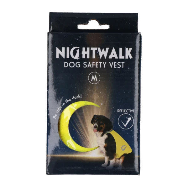 Kamizelka odblaskowa dla psa z elementami odblaskowymi i zapięciem na rzep, żółta, M – Nightwalk Safety Vest