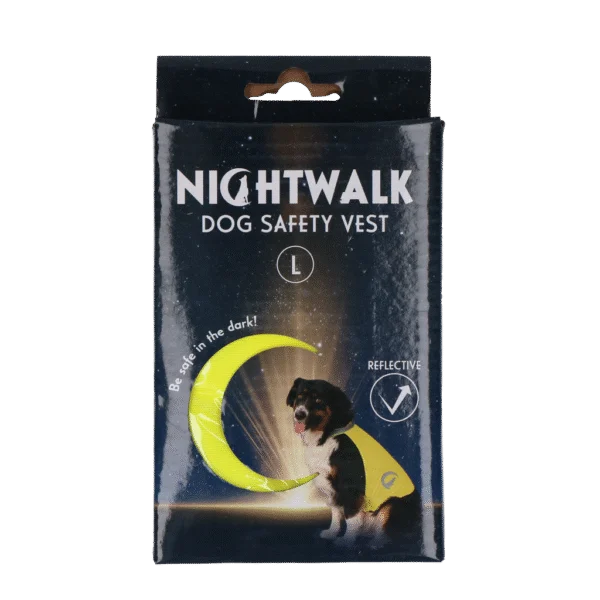 Kamizelka odblaskowa dla psa z elementami odblaskowymi i zapięciem na rzep, żółta, L – Nightwalk Safety Vest
