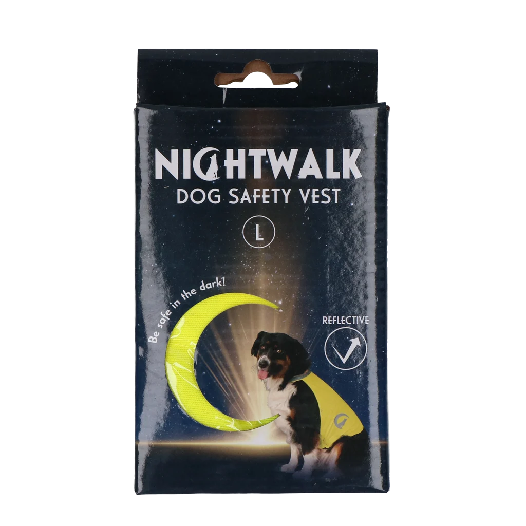Kamizelka odblaskowa dla psa z elementami odblaskowymi i zapięciem na rzep, żółta, L – Nightwalk Safety Vest - obrazek 1