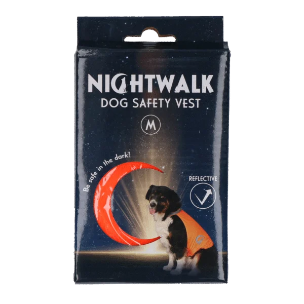 Kamizelka bezpieczeństwa dla psa z elementami odblaskowymi i zapięciem na rzep, pomarańczowa, M – Nightwalk Safety Vest