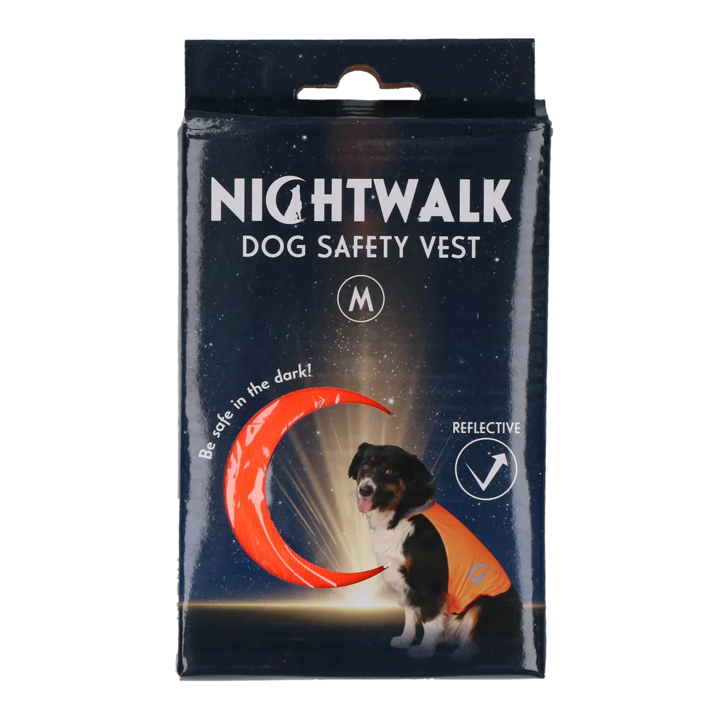 NIGH061.png Kamizelka bezpieczeństwa dla psa z elementami odblaskowymi i zapięciem na rzep, pomarańczowa, M – Nightwalk Safety Vest - obrazek 1