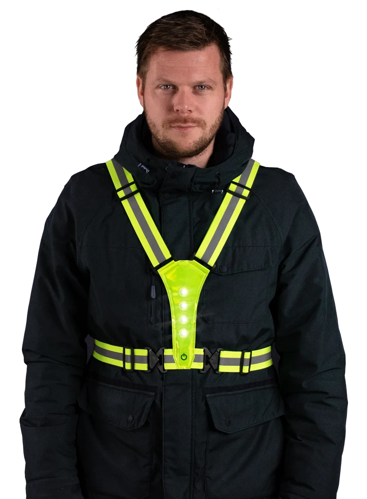Uprząż bezpieczeństwa z oświetleniem LED, regulowana, żółta – Nightwalk Human Safety Harness - obrazek 3