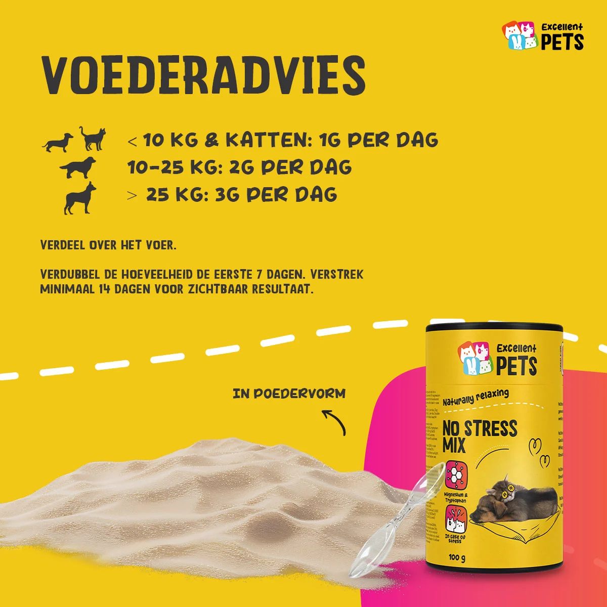 Proszek uzupełniający dla psów i kotów w sytuacjach stresowych, 100 g – Excellent Pets No Stress Mix - obrazek 3