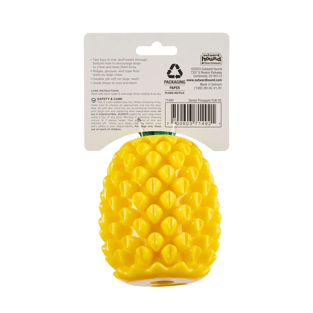 Zabawka do gryzienia z liną i owocowym aromatem – Outward Hound (Kyjen) Dental Pineapple - obrazek 3