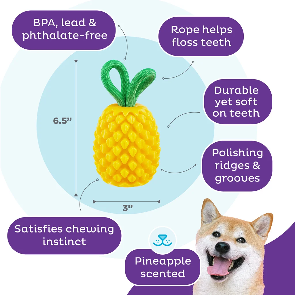 Zabawka do gryzienia z liną i owocowym aromatem – Outward Hound (Kyjen) Dental Pineapple - obrazek 5
