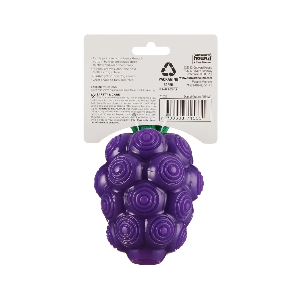 Zabawka do gryzienia ze sznurkiem i owocowym aromatem – Outward Hound (Kyjen) Dental Grapes - obrazek 3