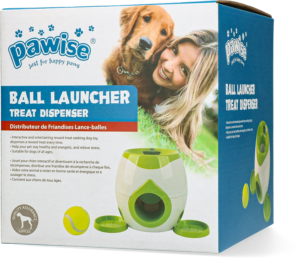 Wyrzutnia piłek z dozownikiem przysmaków i piłką tenisową – Pawise Ball Launcher Treat Dispenser - obrazek 1