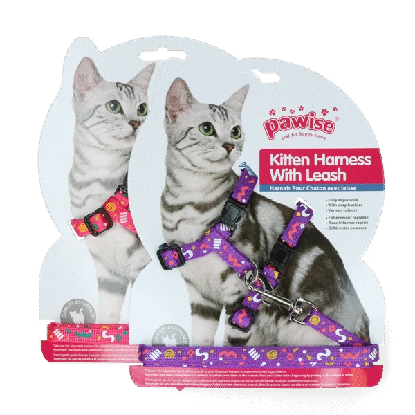 Szelki dla kota ze smyczą S, różowe lub fioletowe, kolor wysyłany losowo – Pawise Kitten Harness With Leash
