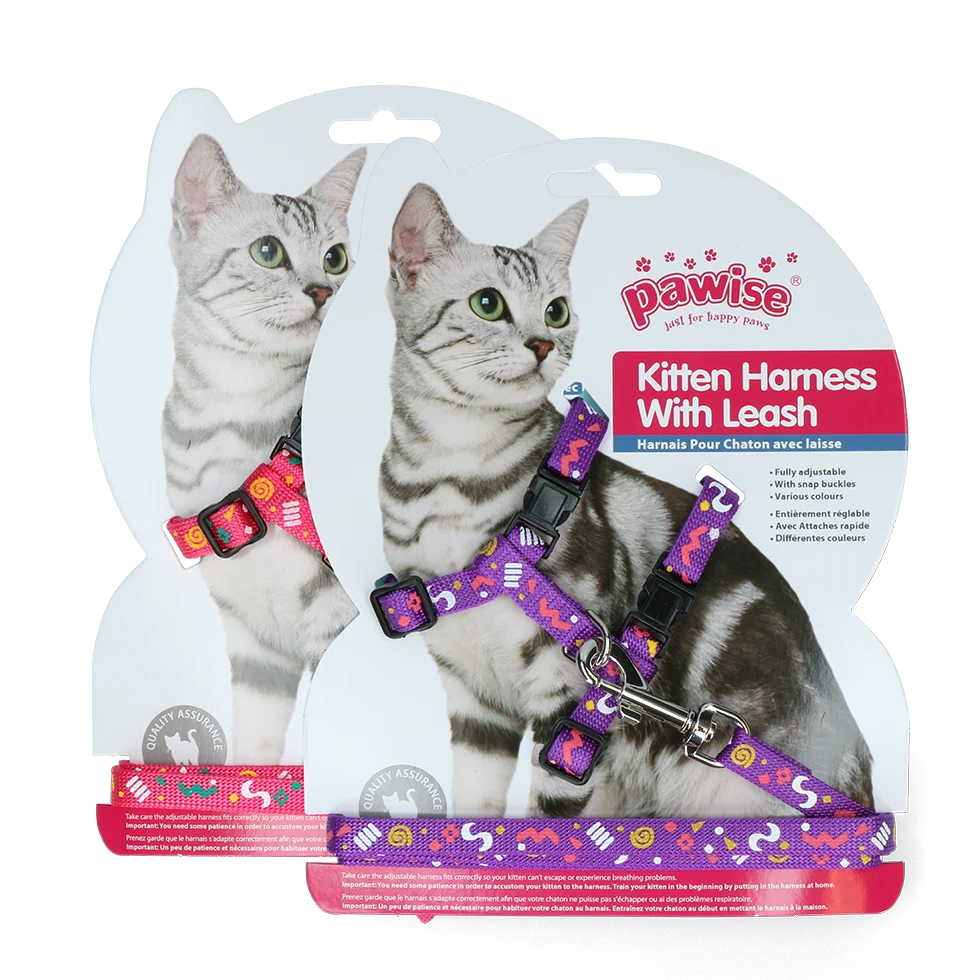 PAWI28002.png Szelki dla kota ze smyczą S, różowe lub fioletowe, kolor wysyłany losowo – Pawise Kitten Harness With Leash - obrazek 1