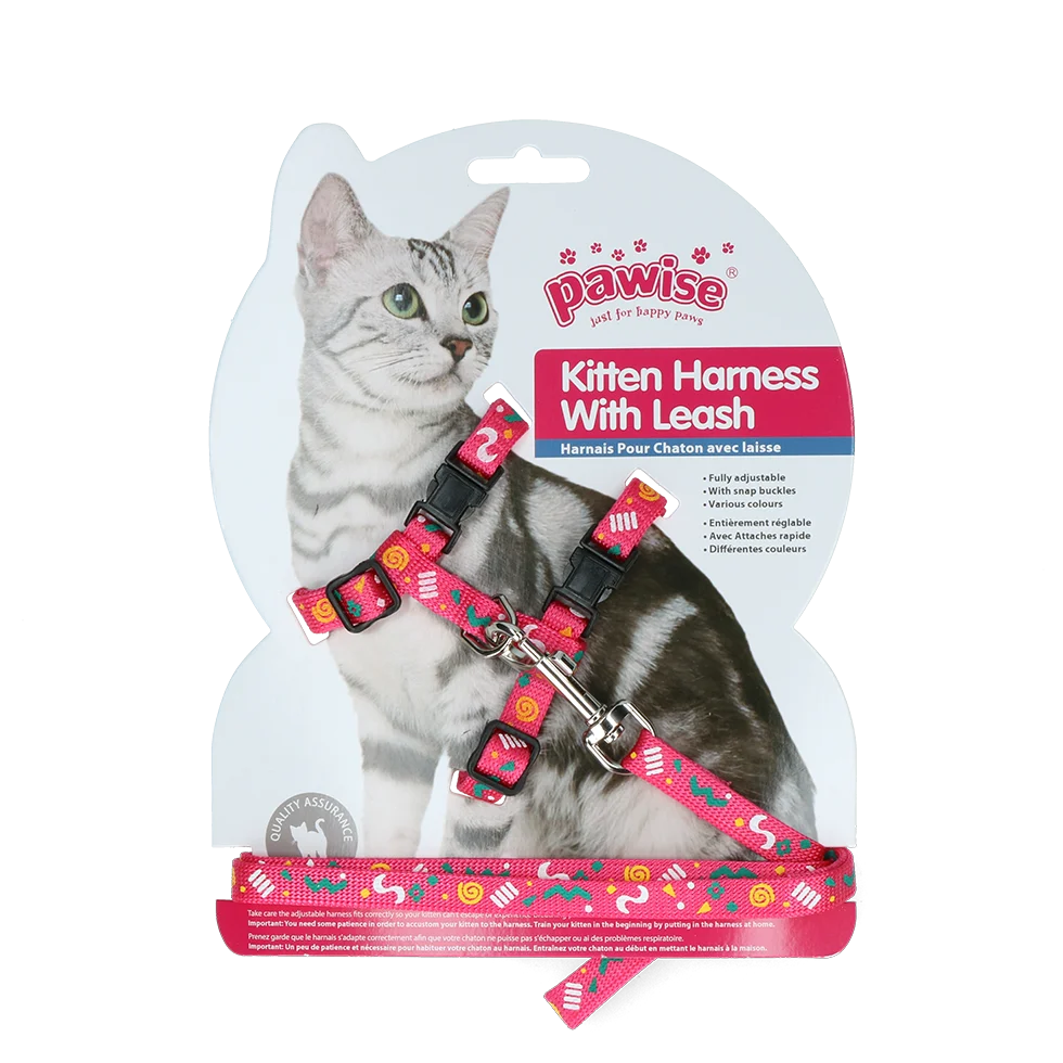 Szelki dla kota ze smyczą S, różowe lub fioletowe, kolor wysyłany losowo – Pawise Kitten Harness With Leash - obrazek 2