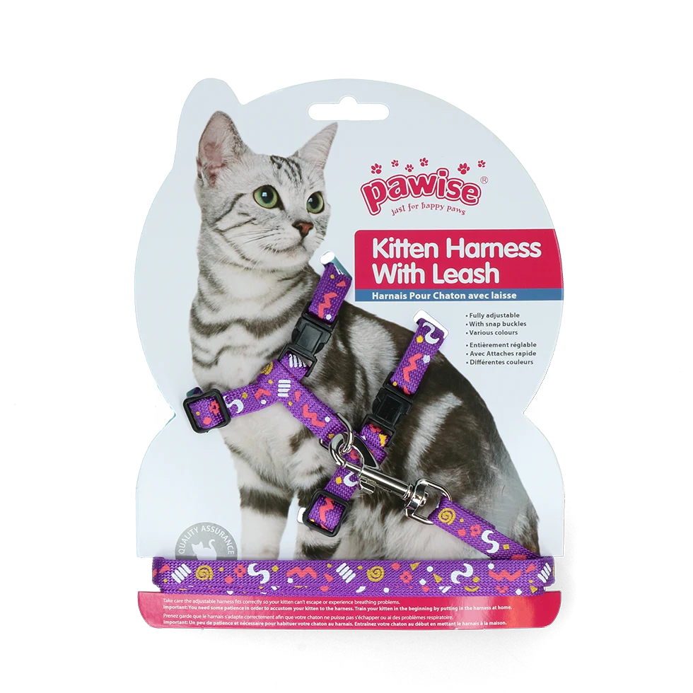 Szelki dla kota ze smyczą S, różowe lub fioletowe, kolor wysyłany losowo – Pawise Kitten Harness With Leash - obrazek 3