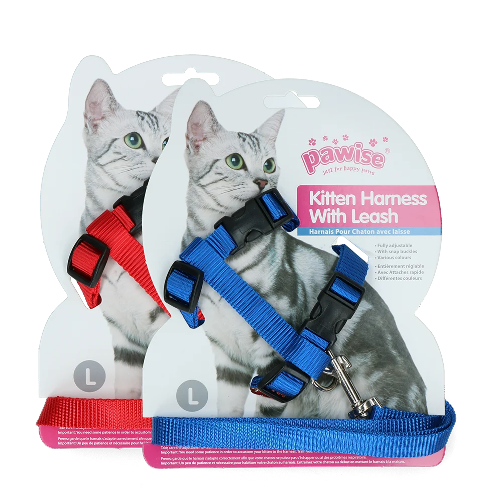 Szelki dla kota ze smyczą L, kolor czerwony lub niebieski – Pawise Kitten Harness With Leash - obrazek 1