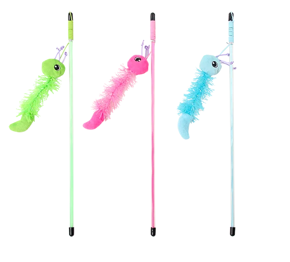 Wędka dla kota z gąsienicą i szeleszczącym ogonkiem, kijek 41 cm – Pawise Cat Teaser Caterpillar - obrazek 1