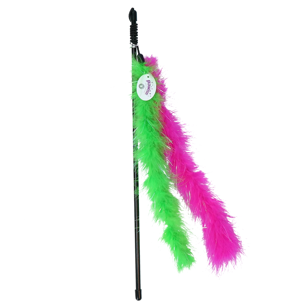 Wędka dla kota z błyszczącymi piórkami, kijek 45 cm – Pawise Cat Glitter Teaser - obrazek 1