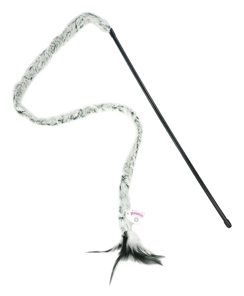 Wędka dla kota z pluszowym ogonem i piórkami, długość patyczka 46 cm – Pawise Cat Teaser Plush Tail - obrazek 2